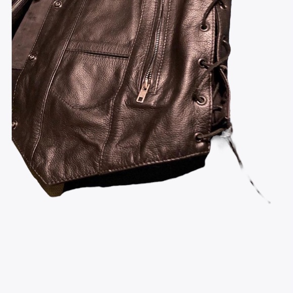 X Element Motorcycle Leather Vest XXL Black Packets Zipper Side Adjustable Laces - Picture 7 of 7